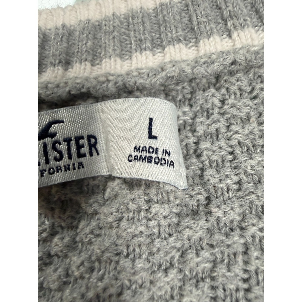 Hollister Cable Knit Pullover Sweater Womens L Gray V-Neck Casual CozyCore - Picture 5 of 16